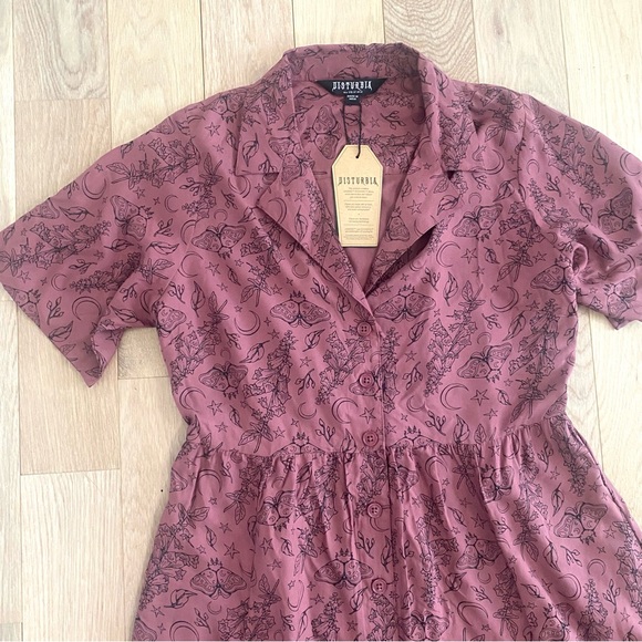 Disturbia Roxana Moth Foxglove Button Down Midi Shirt Dress - Picture 4 of 9